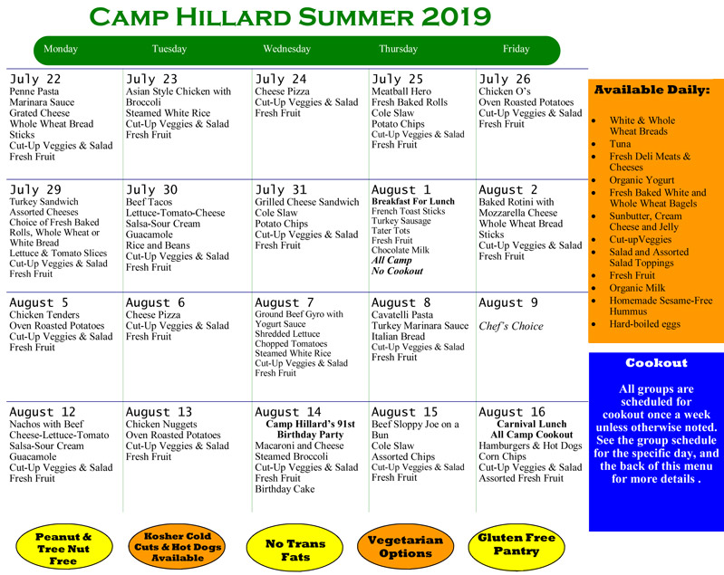 Lunches And Snacks At Camp Hillard